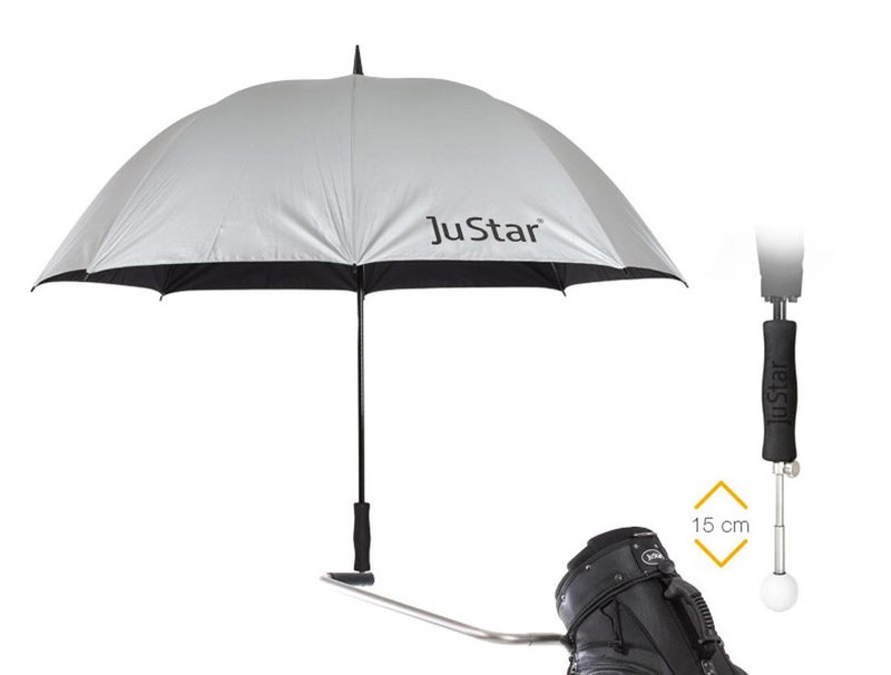JuStar teleskopický golfový dáždnik, strieborná (UV ochrana 99%)