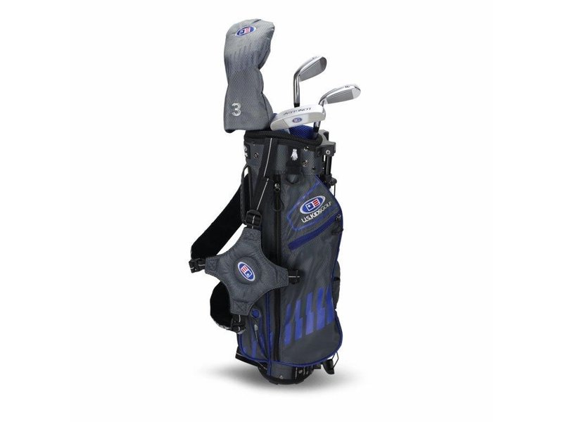 U.S. Kids Golf UL45 (114cm) WT25-s 4-Club junior golfový set 2022, grafit + stand bag, sivý/modrý