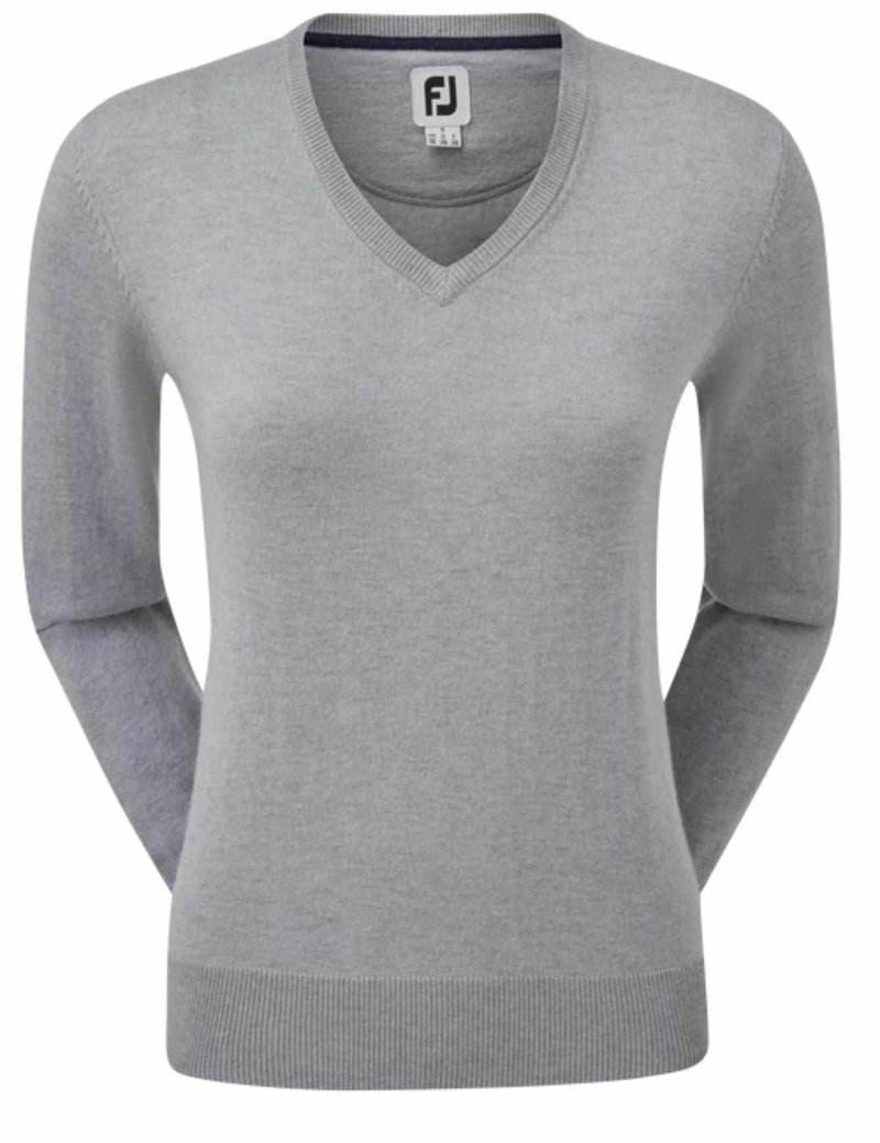 FootJoy Wool Blend V-Neck dámsky pulóver, sivý