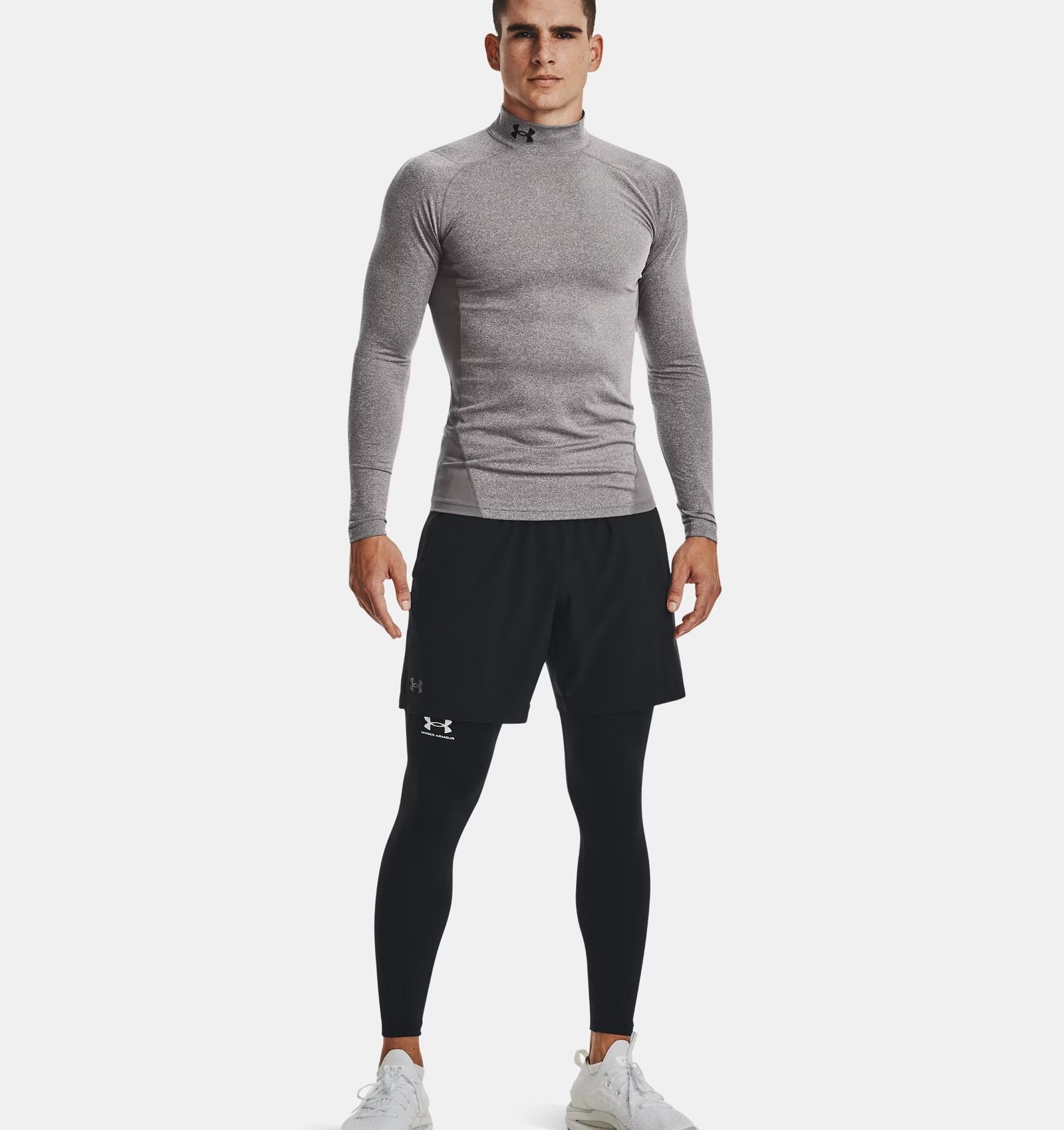 Under Armour ColdGear® Compression Mock pánský vrchný diel, charcoal light heather/black