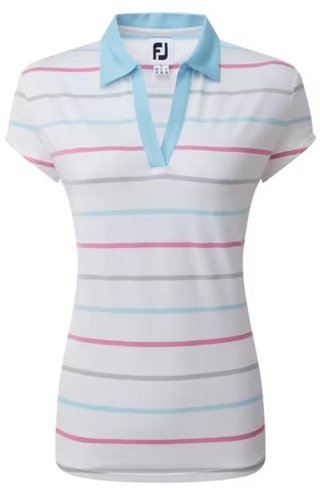 FootJoy Birdseye Stripe Smooth Jacquard dámske polo, bielo/modré