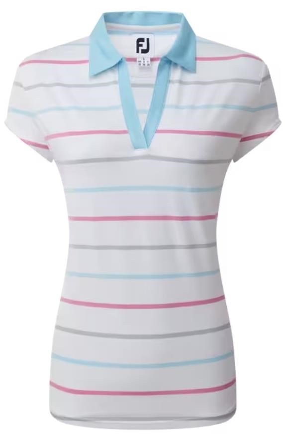 FootJoy Birdseye Stripe Smooth Jacquard dámske polo, bielo/modré