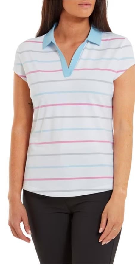 FootJoy Birdseye Stripe Smooth Jacquard dámske polo, bielo/modré