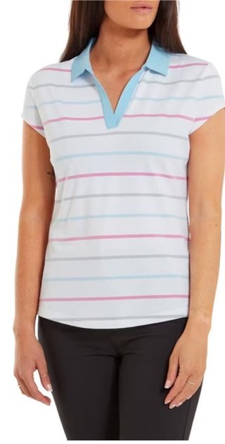 FootJoy Birdseye Stripe Smooth Jacquard dámske polo, bielo/modré