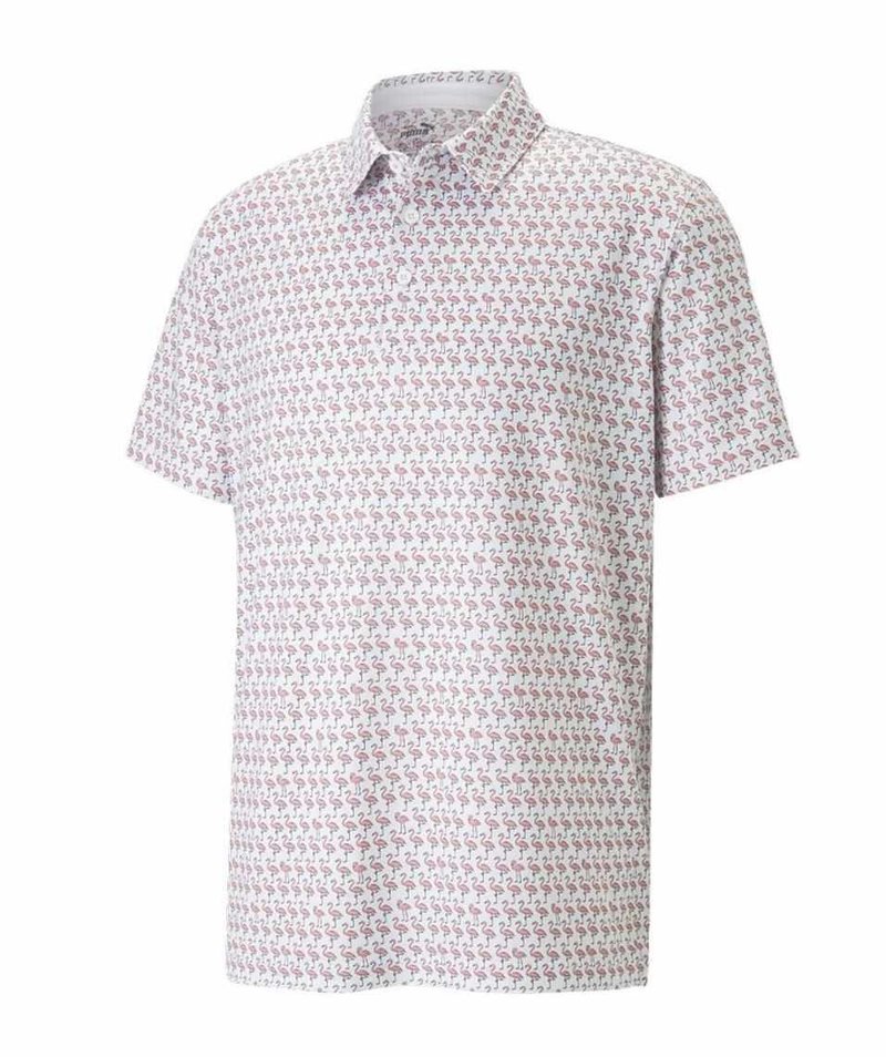 Puma Mattr Flamingo pánske polo, bright white/flamingo pink