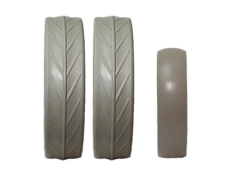 JuCad tires - 2 zadné kolesá, 1 predné koleso, sivé