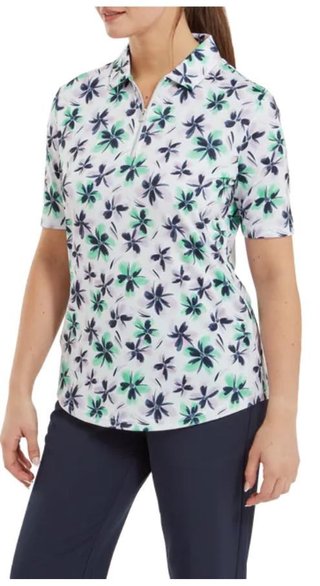 FootJoy EU 1/2 Sleeve Floral Print Lisle dámske polo, levanduľová/mätová/námornícka