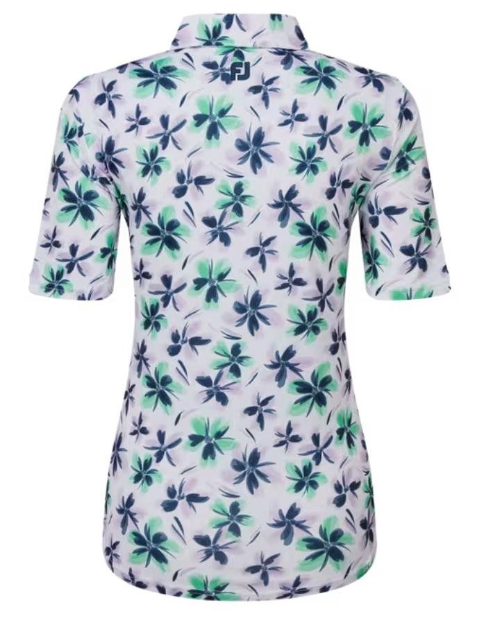 FootJoy EU 1/2 Sleeve Floral Print Lisle dámske polo, levanduľová/mätová/námornícka