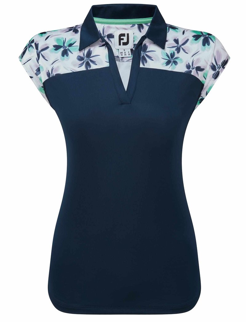 FootJoy Blocked Floral Print Lisle dámske polo, navy