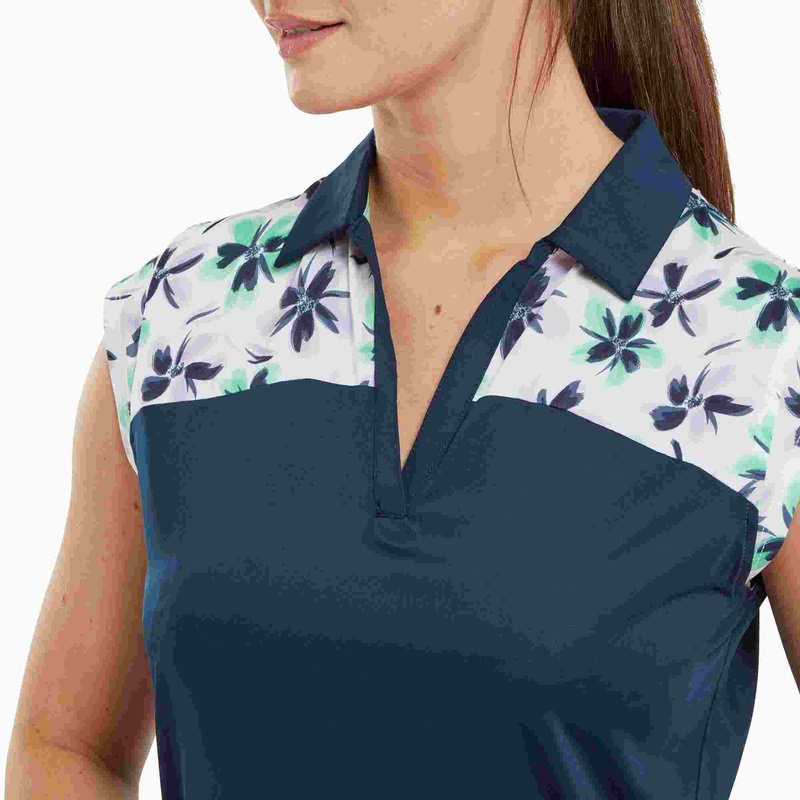 FootJoy Blocked Floral Print Lisle dámske polo, navy