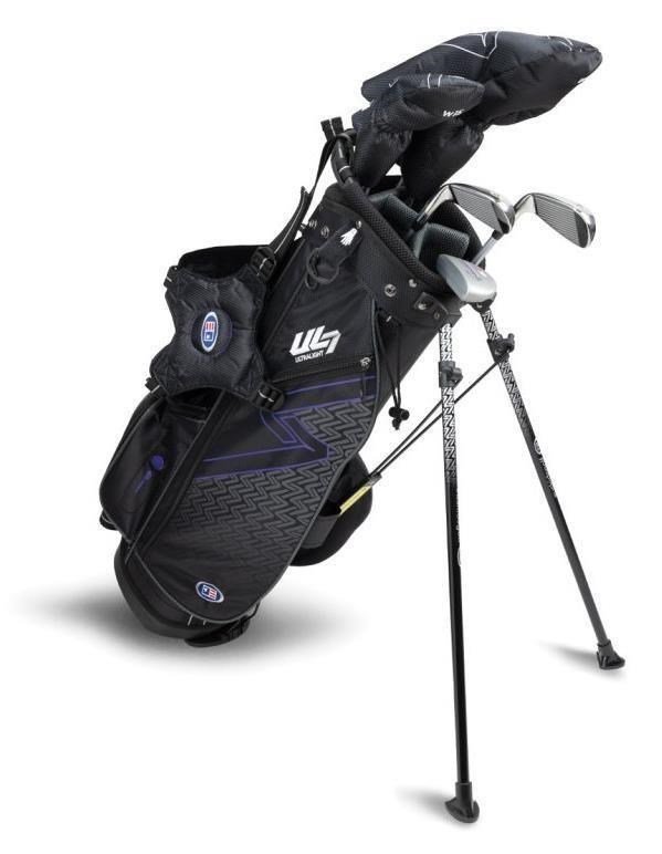 U.S. Kids Golf UL7-54 (137cm) W15 5-Club juniorský golfový set + stand bag, čierny/fialový