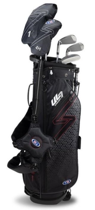 U.S. Kids Golf UL7-60 (152cm) W10 5-Club juniorský golfový set + stand bag, čierny/gaštanový