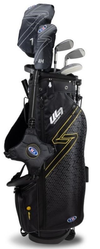 U.S. Kids Golf UL7-63 (160cm) W10 5-Club juniorský golfový set, grafit, + stand bag, čierna/zlatá