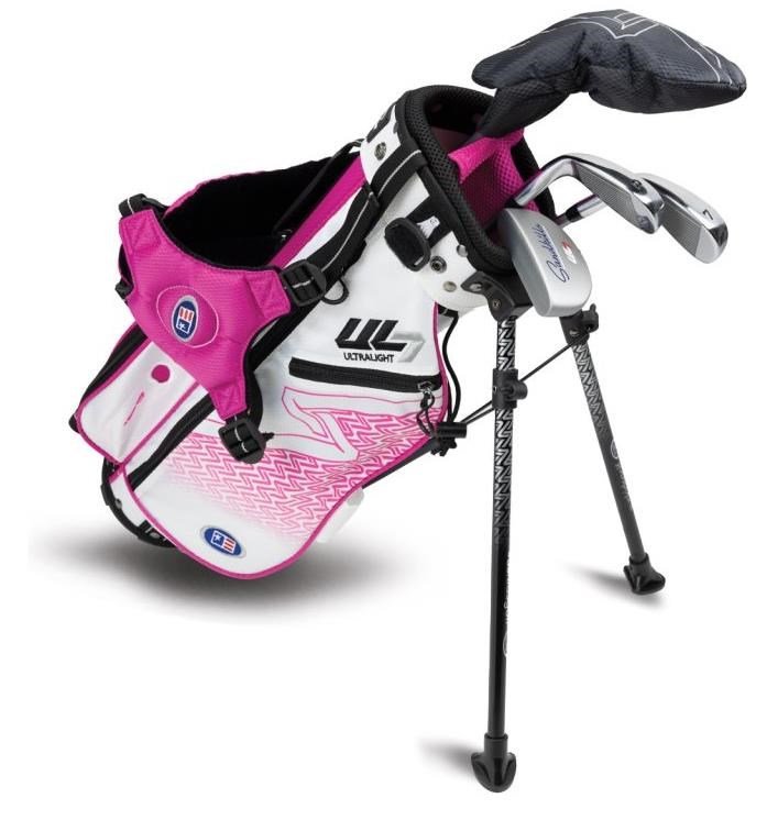 U.S. Kids Golf UL7-42 (107cm) W25 4-Club junior golfový set + stand bag, biela/ružová