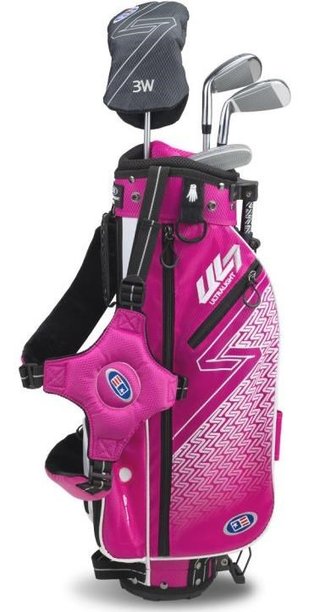 U.S. Kids Golf UL7-45 (114cm) W25 4-Club juniorský golfový set + stand bag, ružová/biela