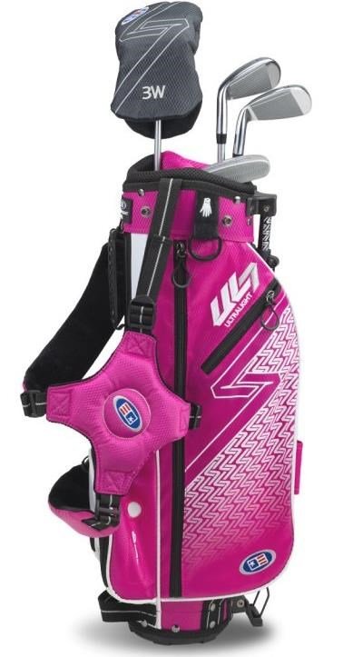 U.S. Kids Golf UL7-45 (114cm) W25 4-Club juniorský golfový set + stand bag, ružová/biela
