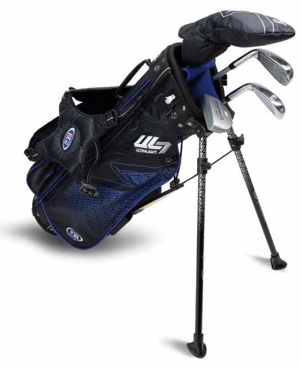 U.S. Kids Golf UL7-45 (114cm) W25 4-Club junior golfový set + stand bag, čierna/modrá