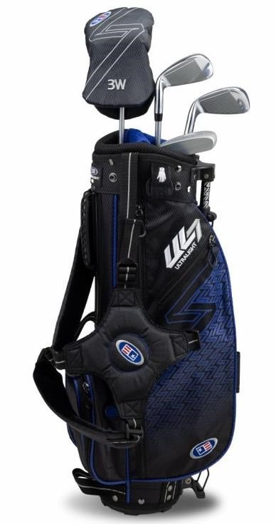 U.S. Kids Golf UL7-45 (114cm) W25 4-Club junior golfový set + stand bag, čierna/modrá
