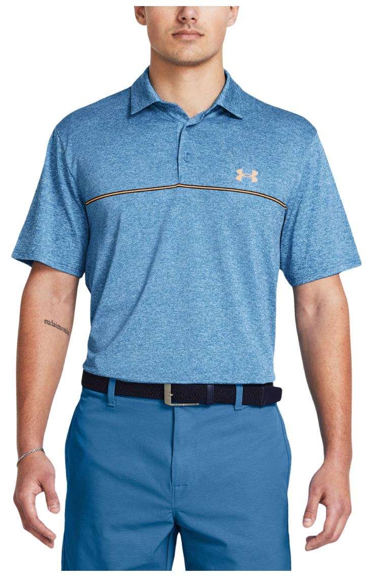 Under Armour Playoff 3.0 Stripe pánske polo, photon blue/nova orange/midnight navy