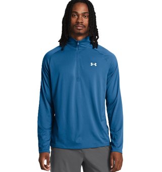 Under Armour Tech 2.0 1/2 Zip pánske tričko s dlhým rukávom, photon blue/white