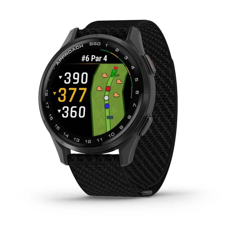 Garmin Approach S50 GPS hodinky, čierny nylón/strieborný hliník