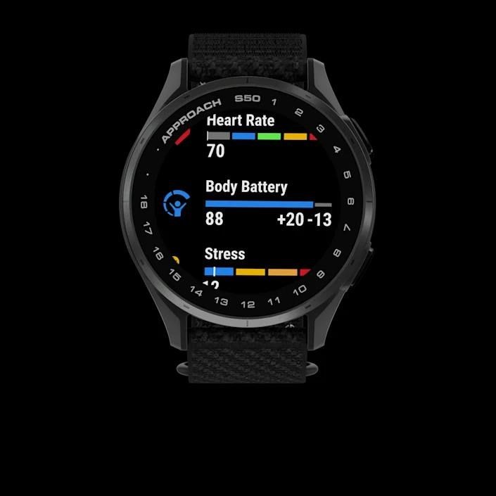Garmin Approach S50 GPS hodinky, čierny nylón/strieborný hliník