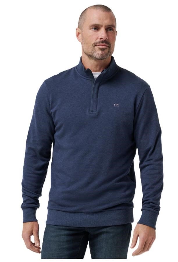 Travis Mathew CLOUD QUARTER ZIP 2.0 pánska mikina, heather blue