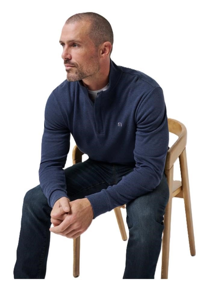 Travis Mathew CLOUD QUARTER ZIP 2.0 pánska mikina, heather blue