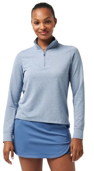 Travis Mathew Featherweightt Active Zip Long Sleeve dámske polo, heather copen blue