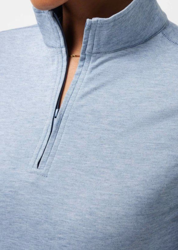 Travis Mathew Featherweightt Active Zip Long Sleeve dámske polo, heather copen blue