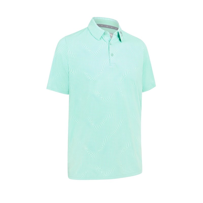 Callaway Warped Gingham Print pánske polo, neptune green