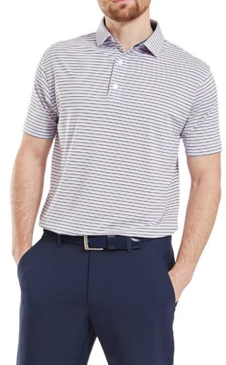 FootJoy Balance Stripe Lisle pánske polo, skyway/white/dark denim/pink lemonade