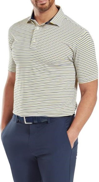 FootJoy Balance Stripe Lisle pánske polo, white/navy/grey/taxi