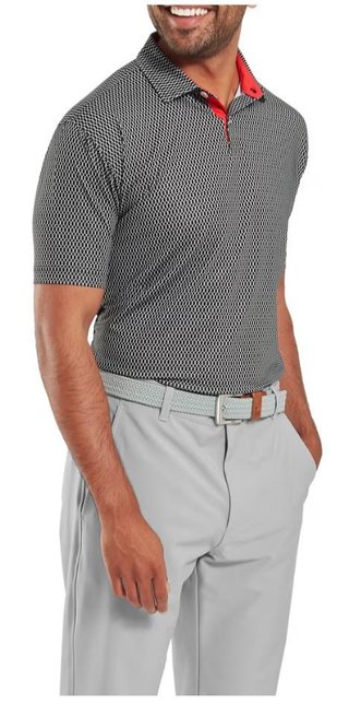 FootJoy Irongate Print Lisle pánske polo, čierne/biele