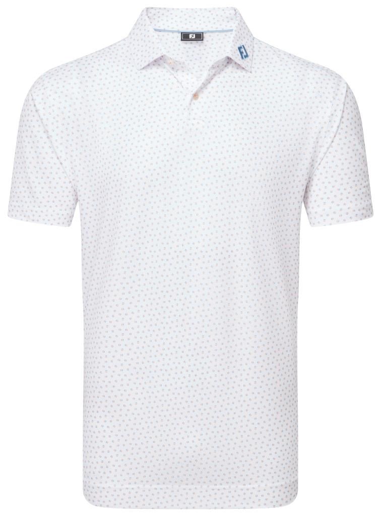 FootJoy Bounce Print Pique pánske polo, white/orange/blue jay