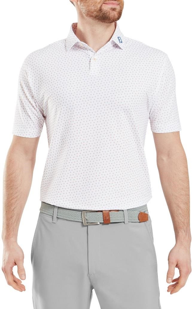 FootJoy Bounce Print Pique pánske polo, white/orange/blue jay