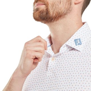 FootJoy Bounce Print Pique pánske polo, white/orange/blue jay