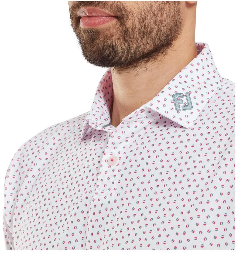 FootJoy Bounce Print Pique pánske polo, white/hibiscus