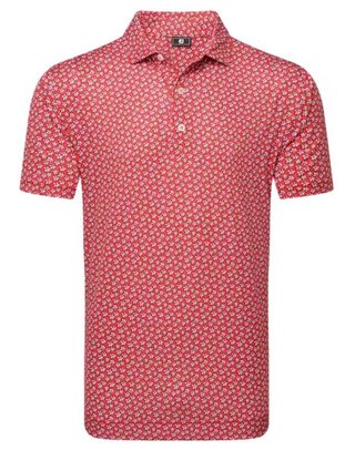 FootJoy Floral Sketch Print Lisle pánske polo, white/hibiscus