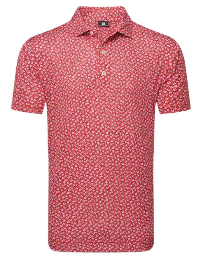 FootJoy Floral Sketch Print Lisle pánske polo, white/hibiscus