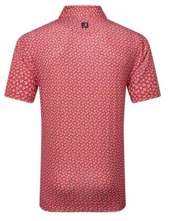 FootJoy Floral Sketch Print Lisle pánske polo, white/hibiscus