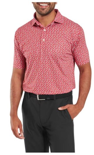 FootJoy Floral Sketch Print Lisle pánske polo, white/hibiscus