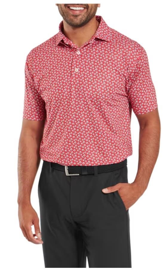 FootJoy Floral Sketch Print Lisle pánske polo, white/hibiscus