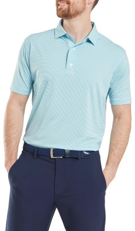 FootJoy Micro Feeder Stripe Lisle pánske polo, svetlomodré/biele