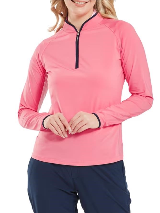 FootJoy 1/4-Zip LS Sun Protection dámske tričko, pink lemonade