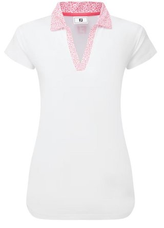 FootJoy Cap Sleeve Print Trim Lisle dámske polo, bielo/ružové