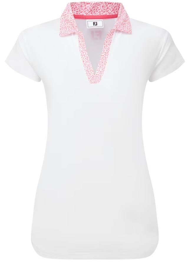FootJoy Cap Sleeve Print Trim Lisle dámske polo, bielo/ružové