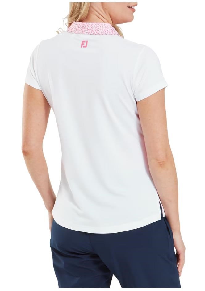 FootJoy Cap Sleeve Print Trim Lisle dámske polo, bielo/ružové