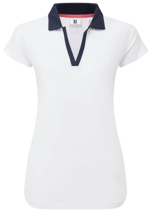FootJoy Cap Sleeve Print Trim Lisle dámske polo, bielo/tmavomodré