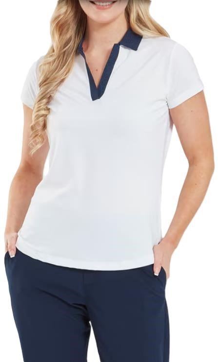 FootJoy Cap Sleeve Print Trim Lisle dámske polo, bielo/tmavomodré
